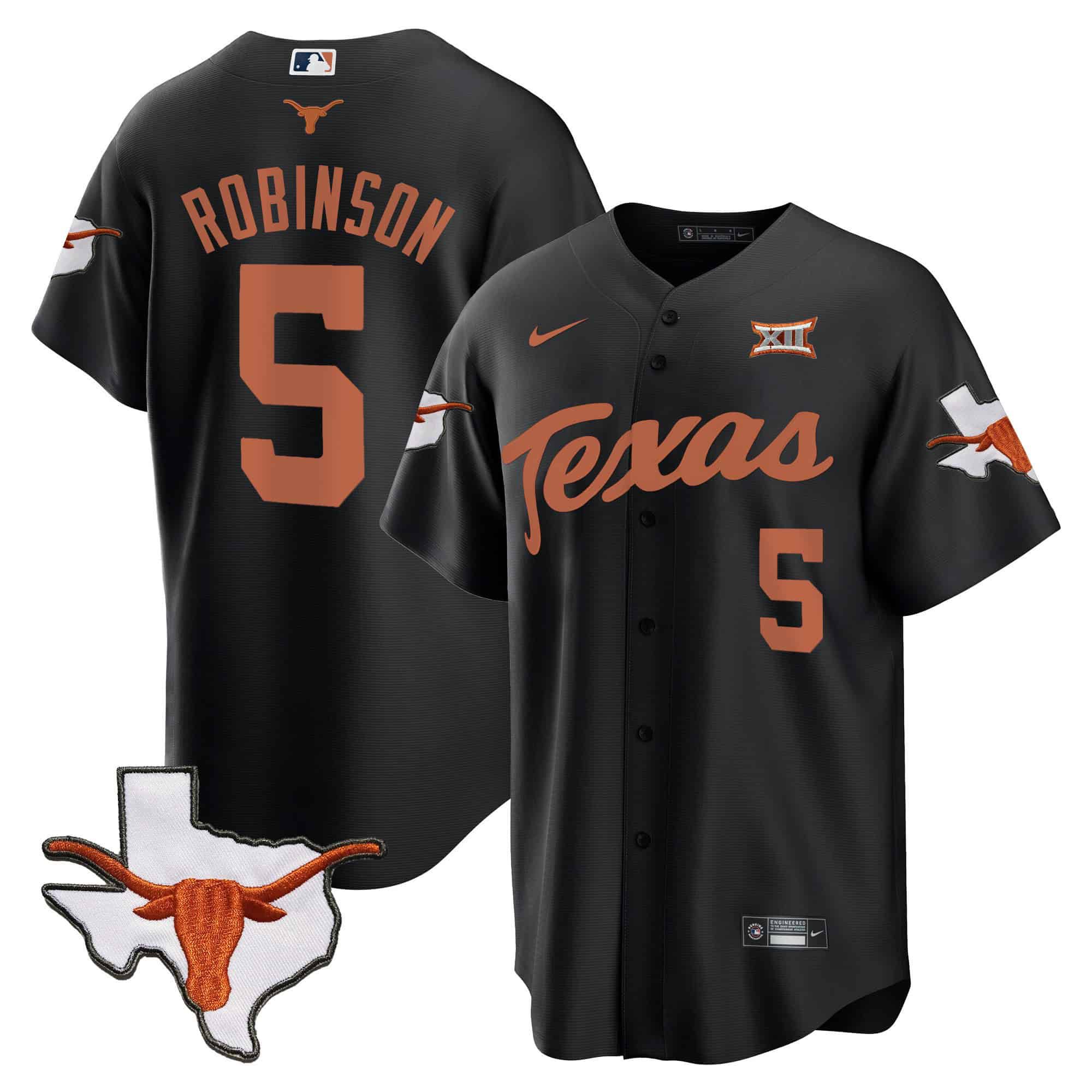 Men Texas Longhorns 5 Robinson Black 2024 Baseball NCAA Jersey